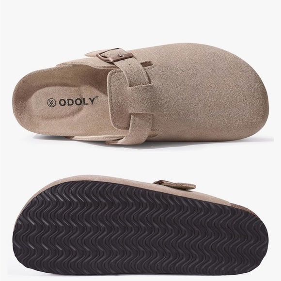 Suede clogs, slip ons with buckle and cork bottoms size 8 - Picture 4 of 4